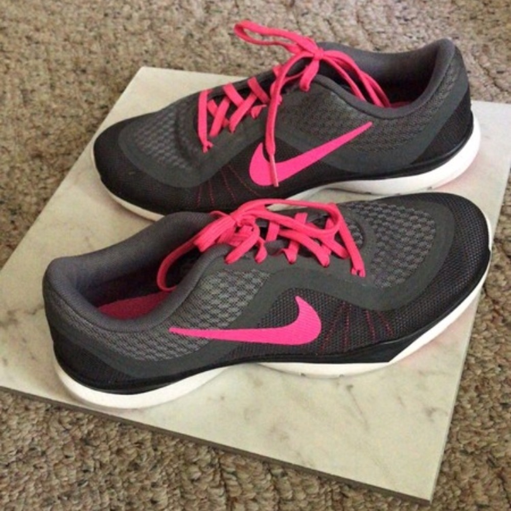 Grey and hot pink Nikes